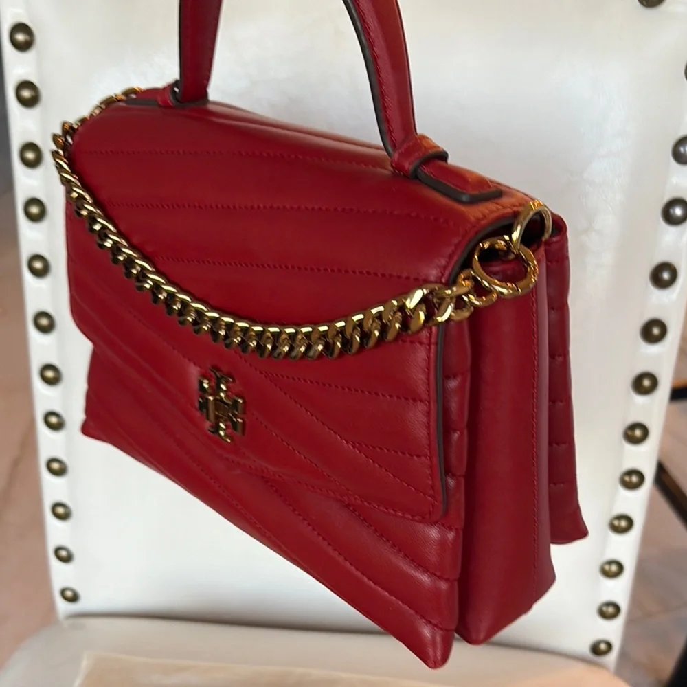 Tory Burch KIRA Dark Red Quilted Satchel NWT w Dustbag GORGEOUS gold chain - Picture 5 of 16